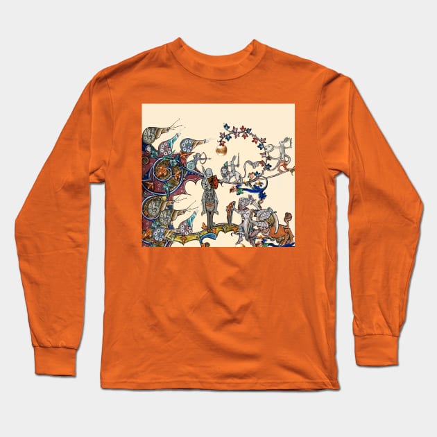 WEIRD MEDIEVAL BESTIARY  WAR, KNIGHTS AND KILLER RABBITS FIGHTING WITH GIANT SNAILS Long Sleeve T-Shirt by BulganLumini